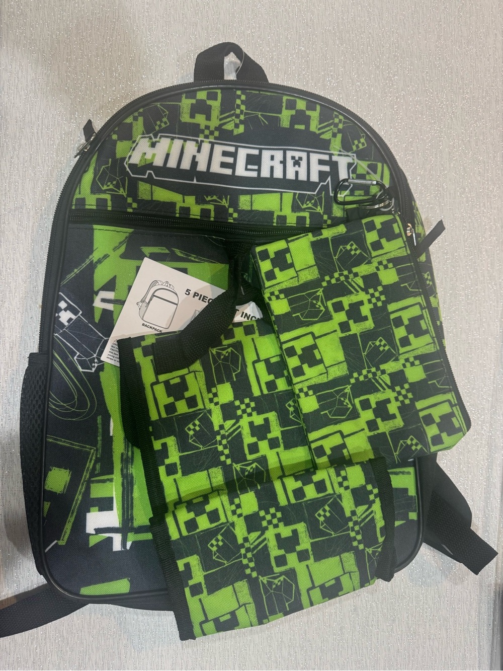 Minecraft Kids' Green Pixel Backpack with Matching Accessories